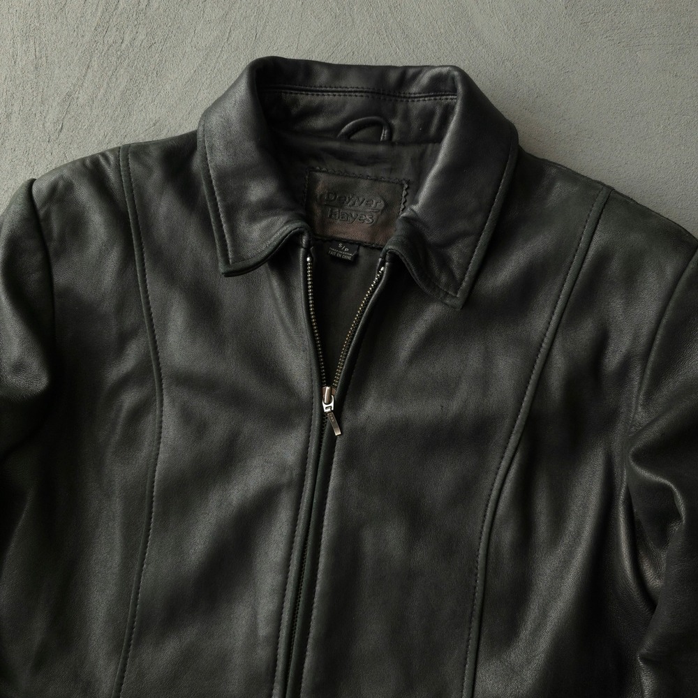 Vintage 90s Leather Jacket Small Black Oversized Denver Hayes - Picture 2 of 16